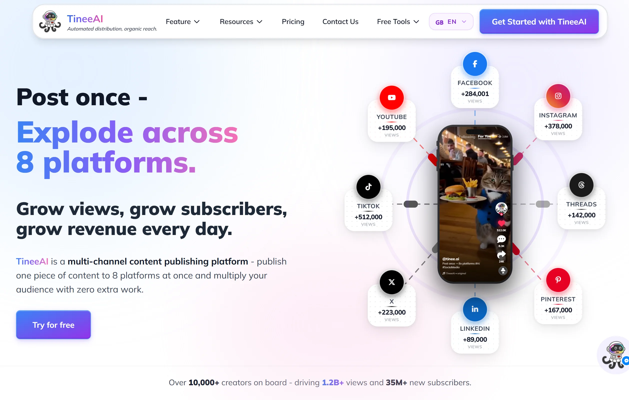 Tinee AI website - AI social media assistant